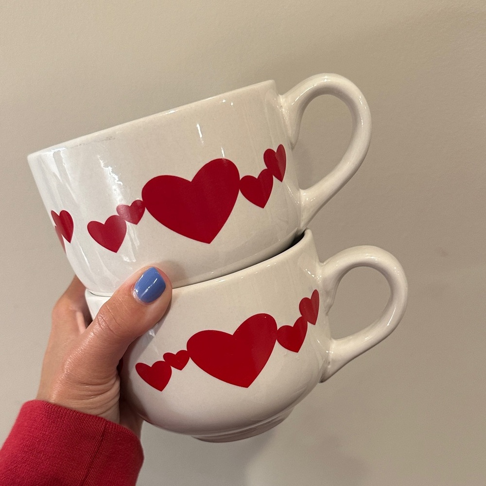 Vintage Set of Red Heart Ceramic Mugs (2) - Picture 3 of 12